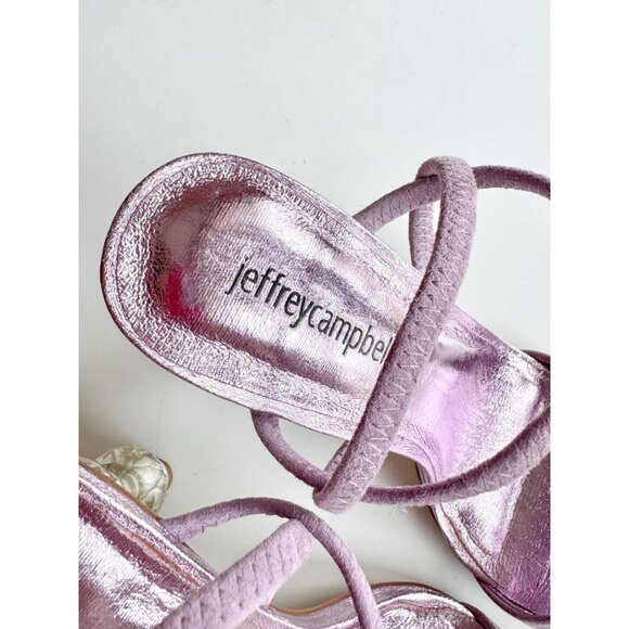 JEFFREY CAMPBELL Gema Lilac Metallic Suede Clear Beaded Heel Sandals, Size 8 - Picture 3 of 12